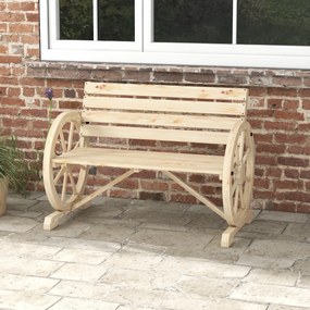 Outsunny Ława ogrodowa, Design z kołami wozu, dla 2 osób, Drewno świerkowe, ciemnobrązowe, 105,5 x 56 x 79 cm, Naturalne