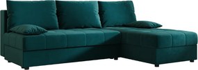 Rozkładana narożna sofa VENORIA SLIM 200x143 cm, petrolowa, uniwersalna + 2 poduszki GRATIS