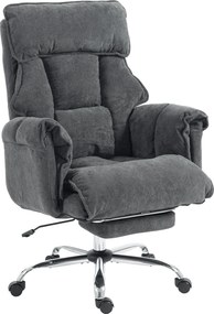 HOMCOM Fotel biurowy regulowany obrotowy z podparciem lędźwiowym, podnóżkiem, flanelą śnieżną, 80 x 80 x 106-114 cm, ciemnoszary | Aosom PL