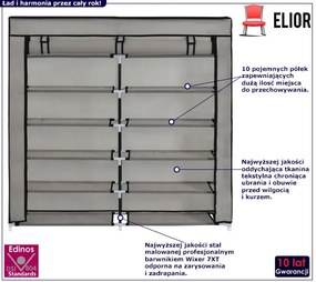 Szara tekstylna szafa na buty z półkami - Otelia 6X