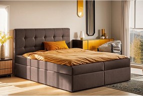 Łóżko kontynentalne z materacem i pojemnikiem LUDANO, tkanina Noel, Brązowy, 140x200 cm, H2-Pocket