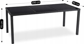 Zestaw Mebli Ogrodowych POMONA Czarny/Beżowy 8 Krzeseł Stół Tarasowy Technorattan Nowoczesny