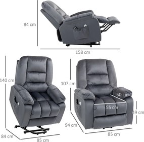 HOMCOM Fotel masażowy dla seniorów z funkcją wstawania 8 punktów masażu szary z bocznymi kieszeniami | Aosom PL