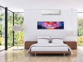 Obraz - Pojawienie się kosmicznych koni nad jeziorem, akwarela (170x50 cm)