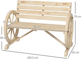 Outsunny Ława ogrodowa, Design z kołami wozu, dla 2 osób, Drewno świerkowe, ciemnobrązowe, 105,5 x 56 x 79 cm, Naturalne