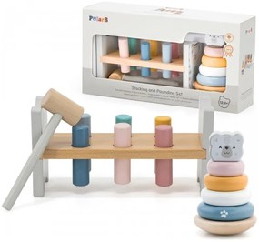 Viga polarb zestaw drewniana piramidka + przebijanka z młoteczkiem miś polarny montessori