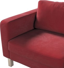 Pokrowiec na sofę Karlstad 2-osobową nierozkładaną krótki kolor czerwony tkanina połyskliwa, welwetowa