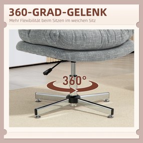 HOMCOM Fotel biurowy bez podłokietników, wygodne krzesło biurowe z tapicerowanym siedziskiem i regulowaną wysokością, Szary