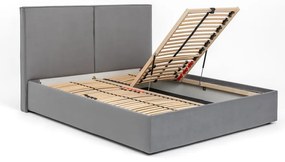 Szare tapicerowane łóżko dwuosobowe ze schowkiem i stelażem 160x200 cm Thessa Bold – Bonami Selection