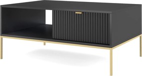 Stolik Kawowy Elegancki DomoHome NOVA – Z akcentem złotym, nowoczesna szuflada MDF, złote metalowe nogi, minimalistyczny design, Czarny, 104x104x46cm