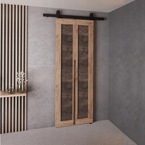 Drzwi Przesuwne QUDIO M1 Dąb Craft Złoty + Jesion Ciemny 60