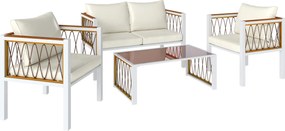 Outsunny Zestaw mebli ogrodowych 4-częściowy Polirattanowy zestaw wypoczynkowy z sofą, 2 fotelami, szklanym stolikiem, poduszkami i matami antypoślizgowymi | Aosom PL