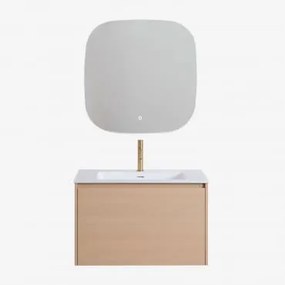 Zestaw Wiszących Mebli Łazienkowych Zintegrowany Z Umywalką Jacob Naturalna & Kwadratowa Lampa Led I Przeciwmgielna 75x75 - Sklum