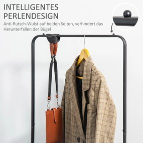 HOMCOM Metalowy wieszak na ubrania z półką na buty, na kółkach, wolnostojący, Czarny