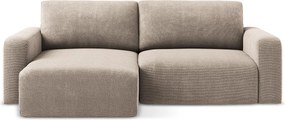 Narożnik lewostronny z funkcją spania - z tkaniny szenilowej - ciemny beż - KONA
