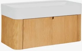 Zestaw Wiszących Mebli Łazienkowych 80x40 Cm Zintegrowany Z Umywalką Saioa Naturalna - Sklum