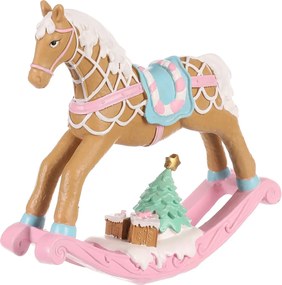 Ozdoba świąteczna Konik na biegunach, różowy, polyresin, 17 cm