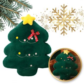 Aksamitna poduszka dekoracyjna w kształcie choinki MERRYLY, zielona