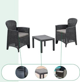 Zestaw ogrodowy AKITA, 3-częściowy, antracytowy I.P.A.E-Progarden