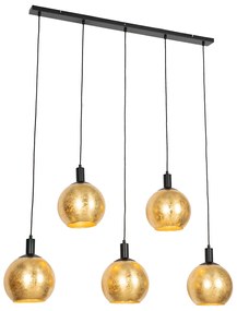 Designerska lampa wisząca czarna ze złotym szkłem 5-świateł - BertDesignerski Oswietlenie wewnetrzne