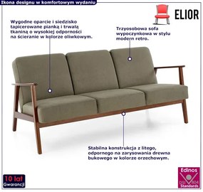 Oliwkowa tapicerowana sofa 3-osobowa w stylu vintage Brio