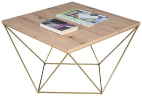 Minimalistyczny stolik kawowy dąb artisan + złoty - Mokita 4X