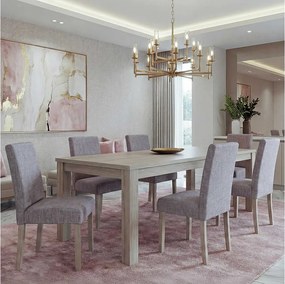 Krzesło do jadalni Littau (zestaw 6 sztuk),  tekstylne, szare, nogi z drewna dębowego