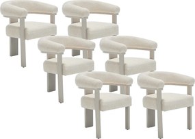 Zestaw 6 krzeseł z podłokietnikami z tkaniny teksturowanej i drewna kauczukowca  w kolorze beżowym - Kremowy - LIVELIA marki Pascal MORABITO