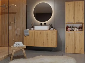 Nowoczesny regał łazienkowy z koszem dąb artisan A6-B61
