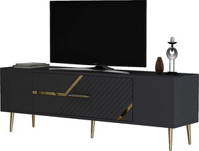 Stojak pod telewizor – 150 cm x 48,2 cm x 29,6 cm – Antracyt i złoto – Płyta wiórowa z powłoką melaminową