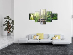 Obraz - drewniane schody w lesie (125x70 cm)