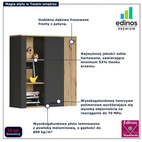 Witryna wisząca do salonu z lamelami grafit + dąb evok E2-G51