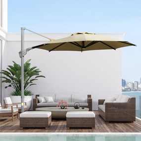 Outsunny parasol ogrodowy z korbką Ø300 cm wiszący ochrona UV regulowany kąt nachylenia aluminiowy khaki do ogrodu tarasu | Aosom PL