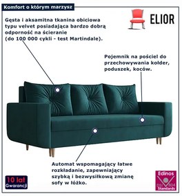 Welurowa rozkładana sofa w kolorze morskim N2-C97