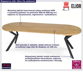 Duży okrągły stół loftowy z przedłużkami dąb złoty - Oher