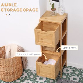 kleankin Szafka Łazienkowa z Bambusa 1 Półka 2 Szuflady Naturalne Drewno 30x30x90cm | Aosom PL