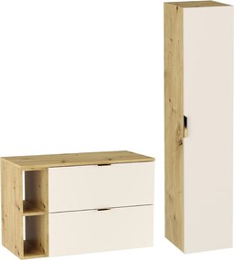 Zestaw Łazienkowy 100cm Kaszmir  / Dąb Orzech Szafka z Blatem i Regałem + Słupek Orio