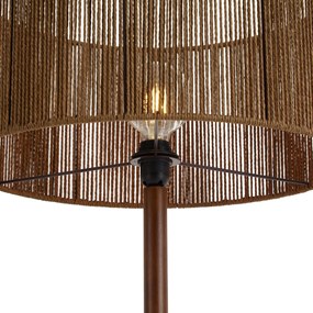 Lampa podłogowa drewno orzechowe z brązowym abażurem z papierowego sznurka 50/50/25 - Mels