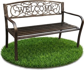 Brązowa ławka ogrodowa IRYS ze stalowymi nogami i żeliwnym oparciem szerokość 127 cm