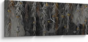 Obraz - Gałązki wierzby na czarnym tle (z zegarem) (90x30 cm)