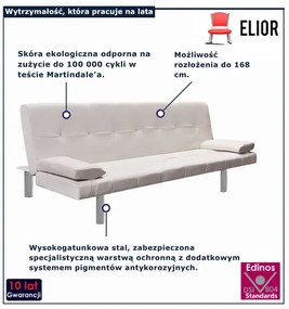 Kremowa kanapa rozkładana z ekoskóry – Bien