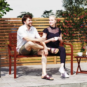 Outsunny Ławka zewnętrzna, ogrodowa z Stali, Wycinane Oparcie, Podłokietniki, dla 2 Osób, Czerwona