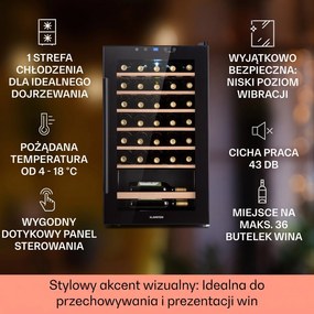 Klarstein Barossa 48cm 36 Butelek Winiarka Wolnostojąca Czarny