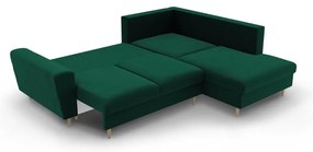 Zielony aksamitny rozkładany/ze schowkiem narożnik (prawostronny/w kształcie litery L) Kyoto – Cosmopolitan Design