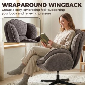HOMCOM Nowoczesny fotel typu wingback, welurowy fotel z podłokietnikami, czteroramienna podstawa, sprężyny S, funkcja obrotu 360°, szary | Aosom PL