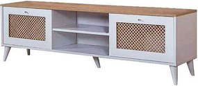 Stojak pod TV – 55 cm x 180 cm x 41 cm – Biały i dąb – MDF i drewno sosnowe