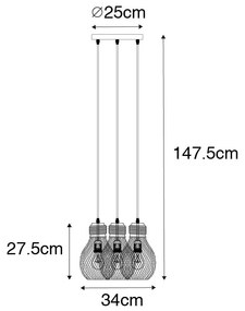 Designerska lampa wisząca czarna 3-punktowa - RagaDesignerski Oswietlenie wewnetrzne