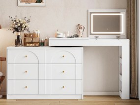 Toaleta z oświetleniem LED 105x40x80 cm - z 7 szufladami - z przegrodami do przechowywania - biała