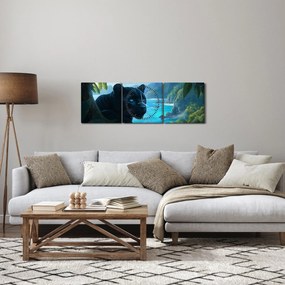 Obraz - Czarny panter w dżungli (z zegarem) (90x30 cm)