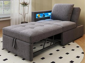 Wielofunkcyjna kanapa rozkładana - regulowane oparcie - podłokietniki z LED-owymi paskami świetlnymi - Port USB/Type-C - Ciemnoszary